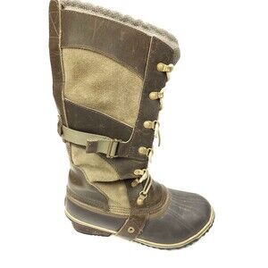 Sorel Conquest Carly Tal Brown Leather Duck Boots US Women's 10 EU 41